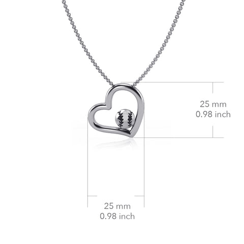 Softball Heart Necklace - Silver