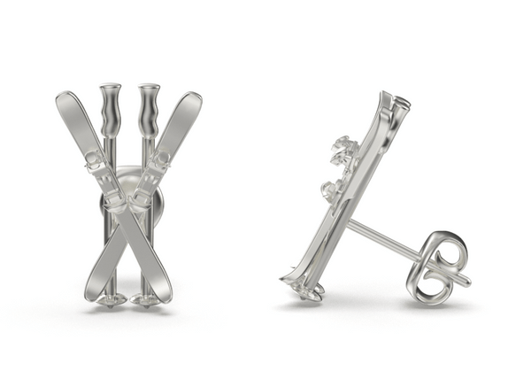 Ski Stud Earrings - Silver
