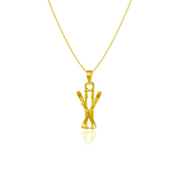 Ski Pendant Necklace - Gold