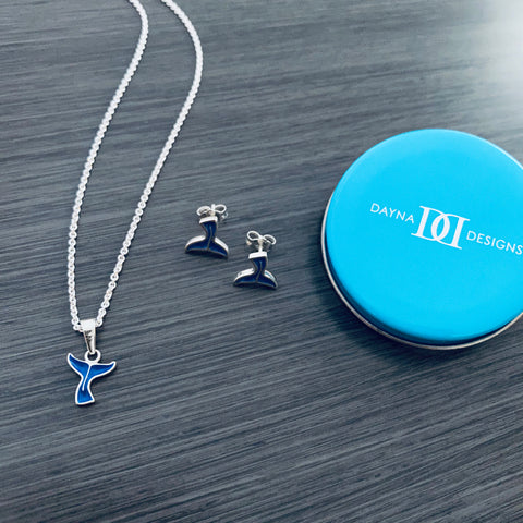 Whale Tail Pendant Necklace - Enamel