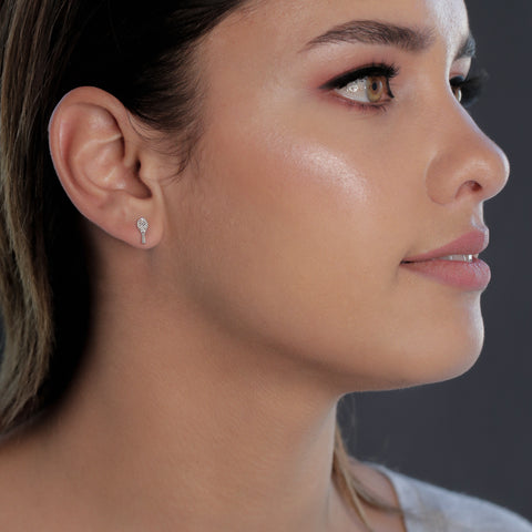 Tennis Racket Stud Earrings - Silver