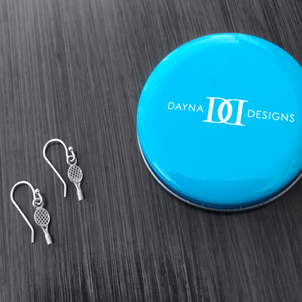 Tennis Racket Dangle Earrings - Silver