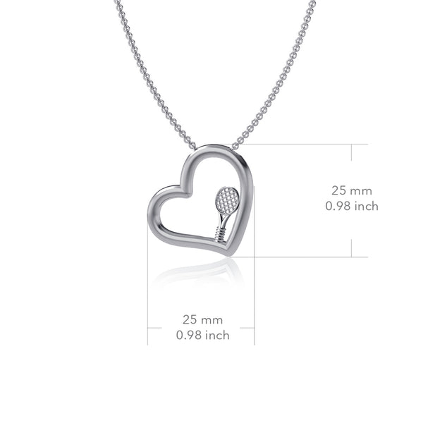 Tennis Racket Heart Necklace - Silver