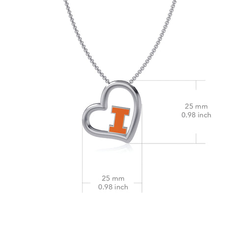 Illinois Fighting Illini Heart Pendant Necklace - Enamel