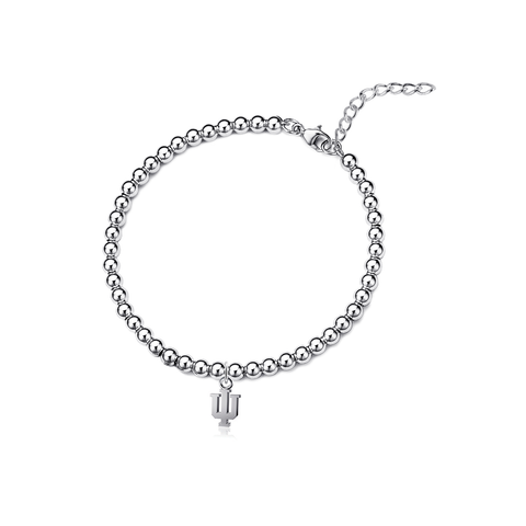 Indiana University Silver Beaded Bracelet