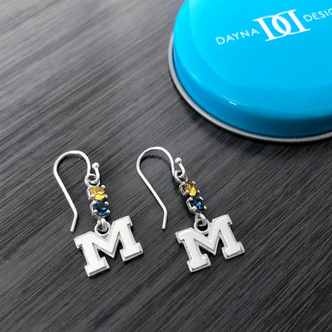 University of Michigan Crystal Dangle Earrings - Silver