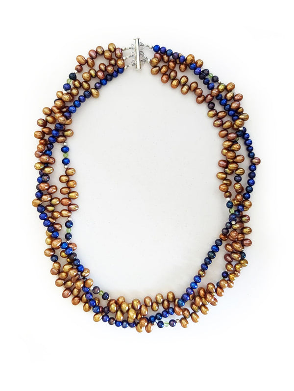 Freshwater Pearl Multistrand Necklace - Navy and Gold