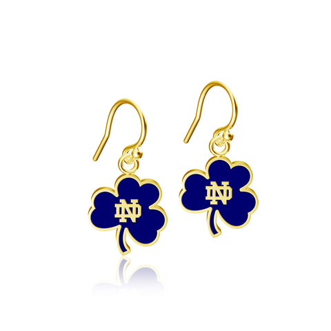 University of Notre Dame Shamrock Dangle Earrings - Gold Plated Enamel