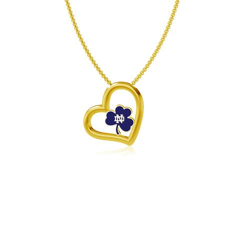 University of Notre Dame Shamrock Heart Necklace - Gold Plated Enamel