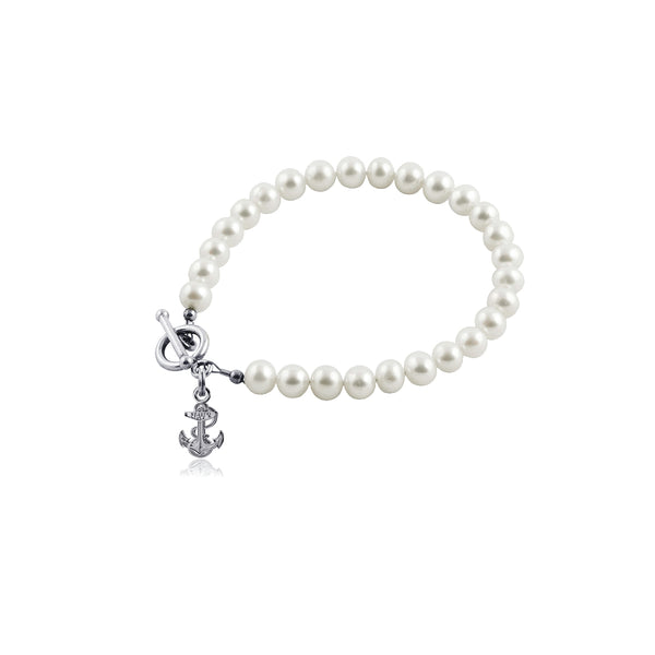 US Naval Academy Pearl Bracelet - Silver