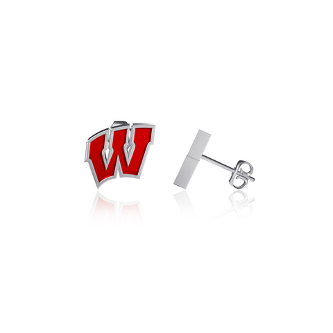 University of Wisconsin W Post Earrings - Enamel