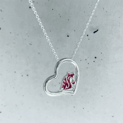 Washington State Cougars Heart Pendant Necklace - Enamel