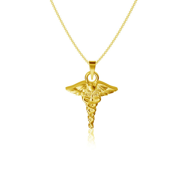 Medical Caduceus Pendant Necklace - Gold Plated
