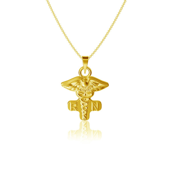 Nurse Caduceus Pendant Necklace - Gold Plated