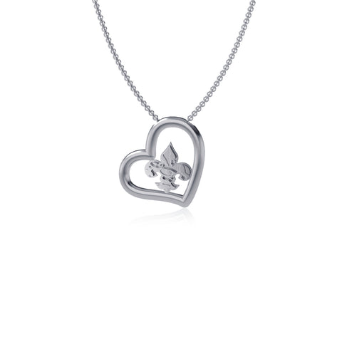 Louisiana State University Fleur de Lis Heart Necklace - Silver