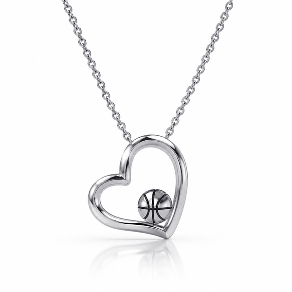Basketball Heart Pendant Necklace - Silver