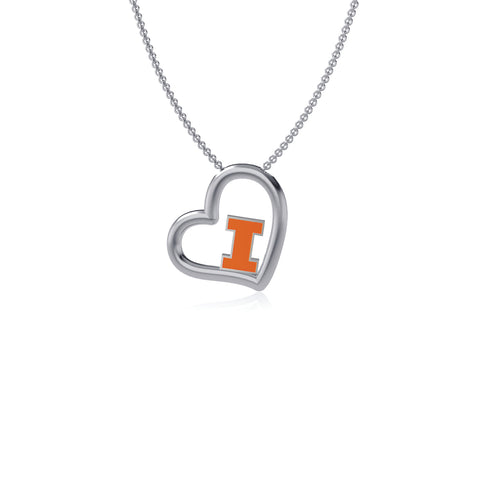 Illinois Fighting Illini Heart Pendant Necklace - Enamel