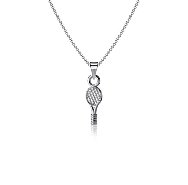 Tennis Racket Pendant Necklace - Silver