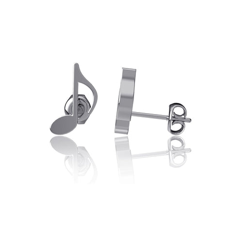 Music Note Post Earrings - Silver