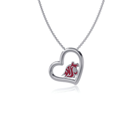 Washington State Cougars Heart Pendant Necklace - Enamel
