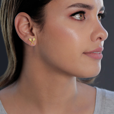 Lacrosse Sticks Post Earrings - Gold Plated