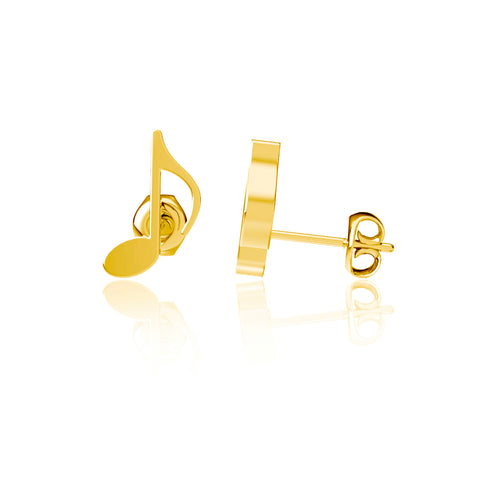 Music Note Stud Earrings - Gold