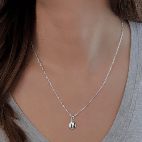 Softball Mini Domed Pendant Necklace - Silver