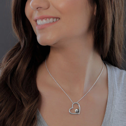 Softball Heart Necklace - Silver