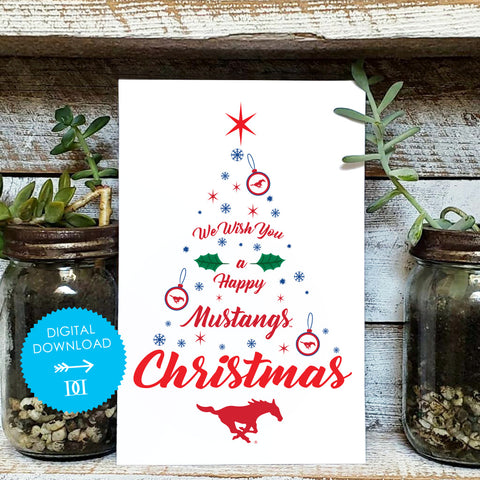 Southern Methodist Mustangs Christmas Tree Card - Digital Download
