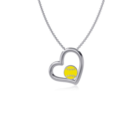 Softball Heart Necklace - Enamel