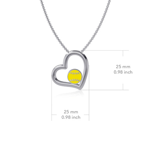 Softball Heart Necklace - Enamel