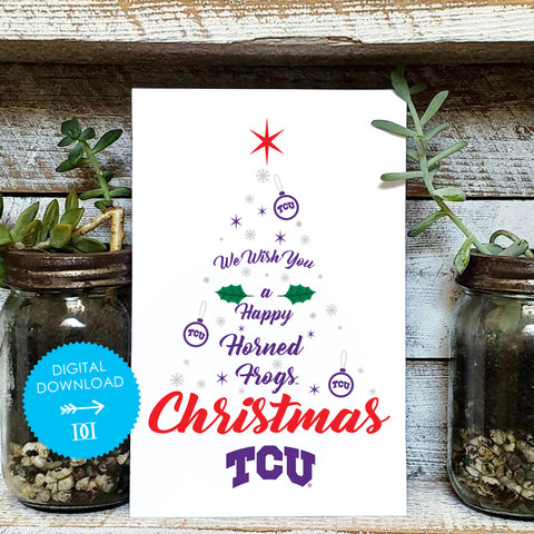 Texas Christian Horned Frogs Christmas Tree Card - Digital Download