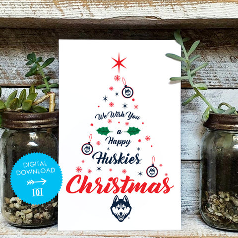 Connecticut Huskies Christmas Tree Card - Digital Download