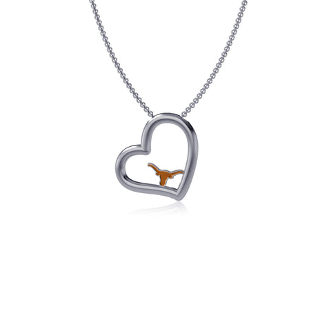 Texas Longhorns Heart Pendant Necklace - Enamel