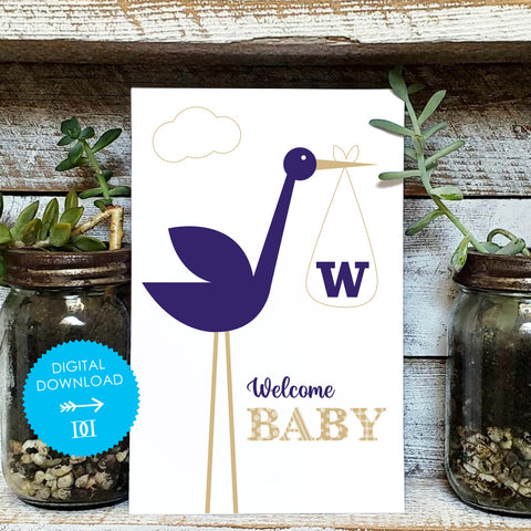 Washington Huskies Baby Card - Digital Download