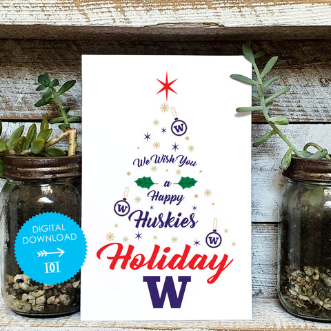 Washington Huskies Christmas Tree Card - Digital Download