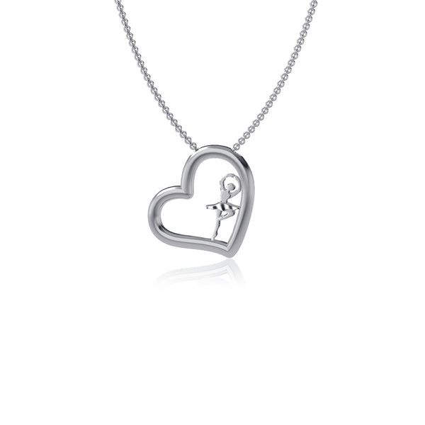 Ballet Dancer Heart Pendant Necklace - Silver
