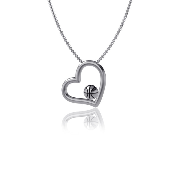 Basketball Heart Pendant Necklace - Silver