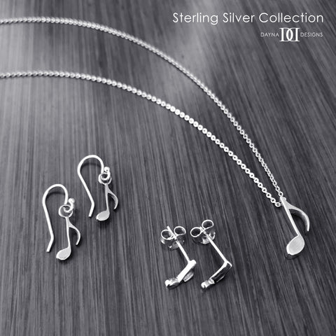 Music Note Pendant Necklace - Silver