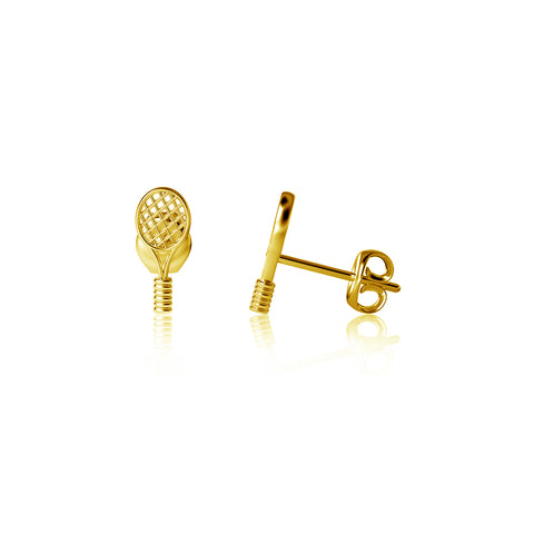 Tennis Racket Post Earrings - Gold Plated